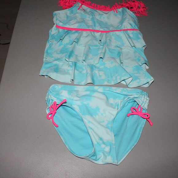 Blue & White 2 Pcs Justice Tankini Swimsuit Size 14 - Picture 2 of 11
